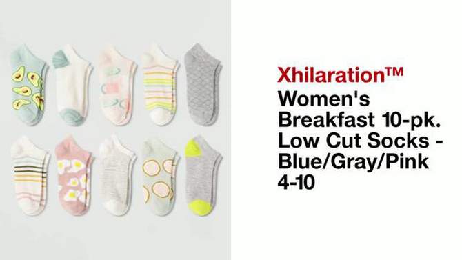 Women&#39;s Breakfast 10pk Low Cut Socks - Xhilaration&#8482; Blue/Gray/Pink 4-10, 2 of 7, play video