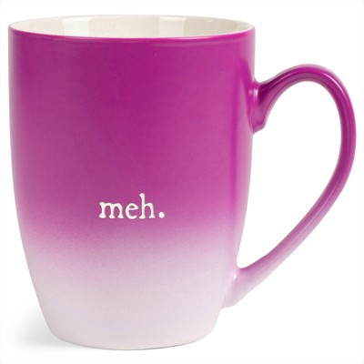 Elanze Designs Meh. Two Toned Ombre Matte Pink and White 12 ounce Ceramic Stoneware Coffee Cup Mug