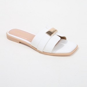 Berness Women's Kallen Vegan Leather Slide Sandals with Metallic Buckle Accent - 1 of 4