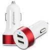 Fosmon Dual USB Car Charger (2.4A & 1A Output) - White Charger / Red Frame - 4 of 4