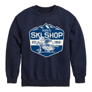 Boys' - Peanuts - Snoopy and Woodstock Ski Shop Graphic Long Sleeve Fleece Sweatshirt - 1 of 4