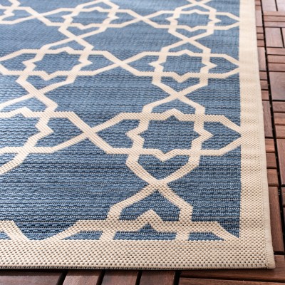 Blue and Beige Geometric Indoor/Outdoor Runner Rug