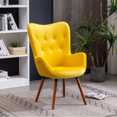 Yellow Contemporary Silky Velvet Tufted Button Back Accent Chair