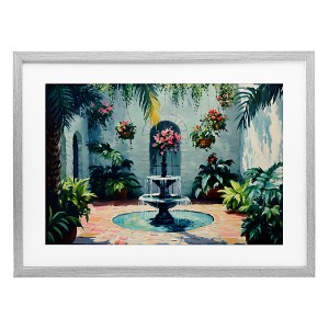 Stupell Industries Floral Fountain Courtyard Framed Print Under Glass Art - 1 of 4