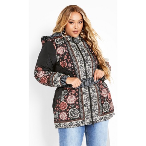 AVENUE | Women's Plus Size Flora Puffer Jacket - Black - 24W