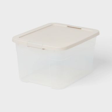 66qt Latching Storage Box Creamy Chai Lid and Latch Clear - Brightroom™