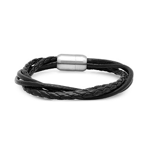 Steeltime Men's 8" genuine leather wrap bracelet in black - 1 of 4
