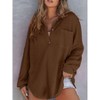 Coolmee Women Waffle Knit Tops Loose Henley Shirts Long Sleeve Button V Neck Casual Tunic Top - 2 of 4
