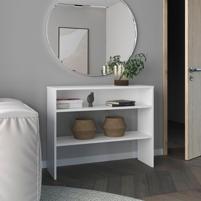 INFURNIC Desks  31.5" H Modern Library Desk with Two Shelves and Two Legs for Stylish and Organized Workspace, White, 11.8"*39.3"*31.5"