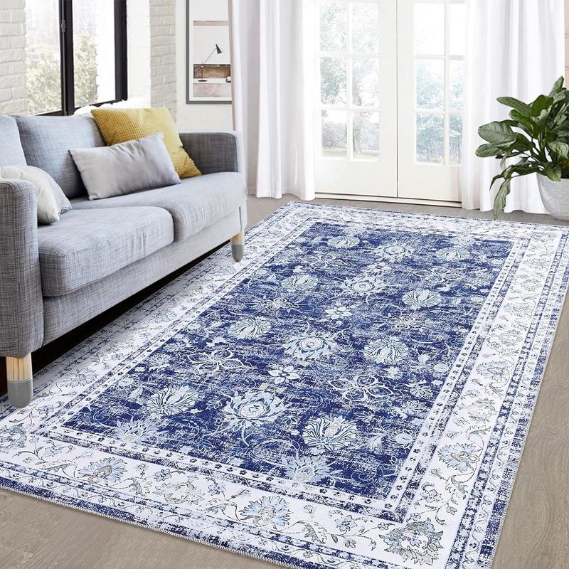Vintage Persian Area Rug Farmhouse Floral Machine Washable Rug, Stain Resistant Non-Slip, 1 of 8