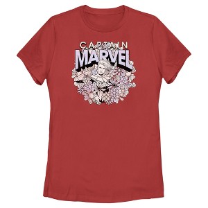Women's Marvel Floral Carol Danvers T-Shirt - 1 of 4