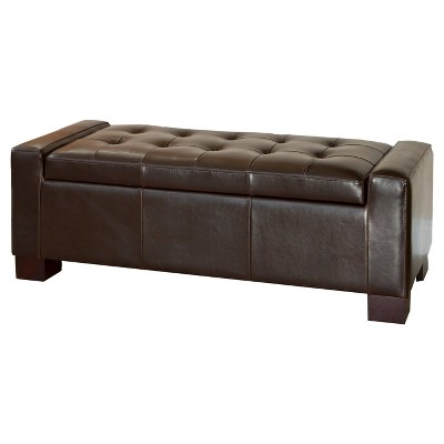 Guernsey Leather Storage Ottoman Bench Brown - Christopher Knight Home