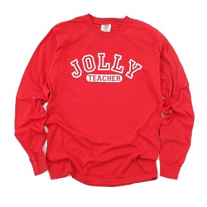 Simply Sage Market Women's Jolly Teacher Varsity Long Sleeve Garment Dyed Tee - 1 of 4