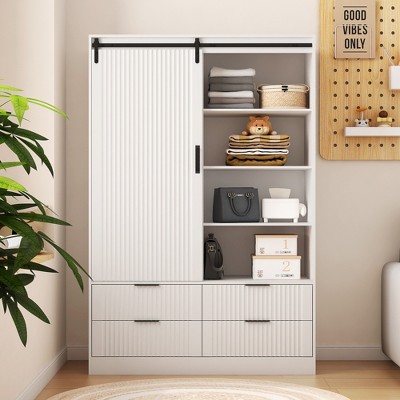 LOVMOR Modern Wooden Wardrobe Armoire, Freestanding Wardrobe Closet Clothes Storage Organizer Cabinet for Bedroom