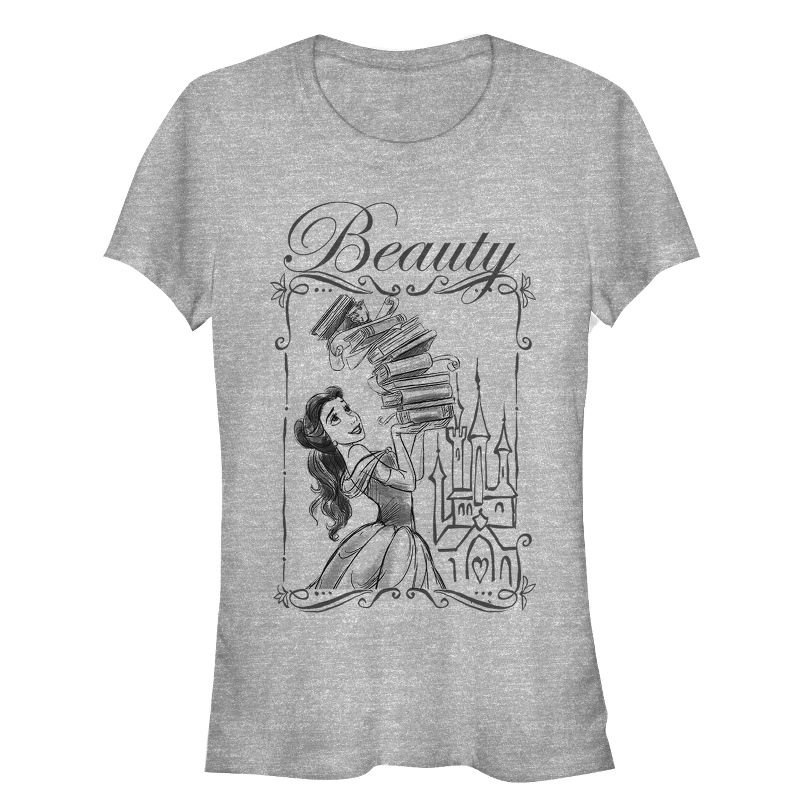 Juniors Womens Beauty and the Beast Belle Book Tower T-Shirt, 1 of 4
