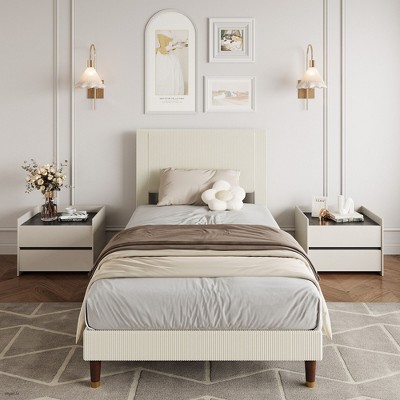 Coucheta Platform Bed Frame with Headboard, Corduroy Upholstered, Wooden Slats, No Box Spring Needed, Noise Free & Easy Assembly