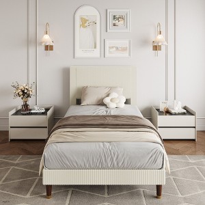 Coucheta Platform Bed Frame with Headboard, Corduroy Upholstered, Wooden Slats, No Box Spring Needed, Noise Free & Easy Assembly - 1 of 4