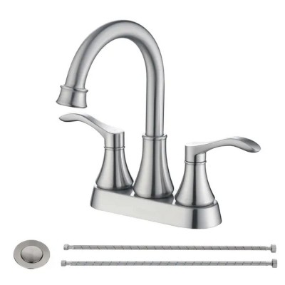 LunaLulink Brushed Nickel 3 Hole Bathroom Sink Faucet with Stainless Steel Pop-Up Waste Kit