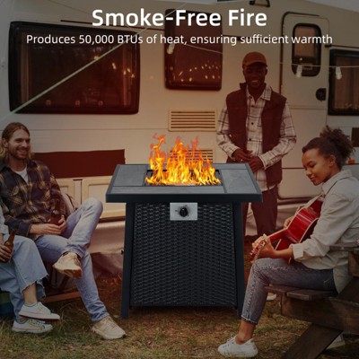 28 Inch Propane Fire Pit Table, 50000BTU Rectangle Fire Table with Cover, Sturdy Steel and Iron Fence Surface, CSA Safety Certified