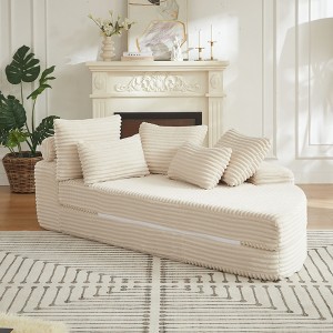 Kumasinova 78.5" Corduroy Left Semi-Circular 2-in-1 Sofa Bed,Recliner with Neck Pillow,5 Throw Pillows,Boneless Couch for Living Room,Bedroom - 1 of 4