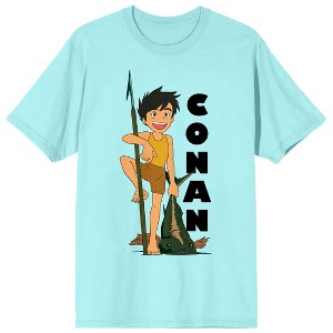 Future Boy Conan Character With Catfish Crew Neck Short Sleeve Celadon Men's T-shirt - 1 of 3