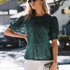 Amaryllis Women's Short-Sleeve Crew Neck Sequin Top Puff Sleeves Sparkling Detail - 3 of 4