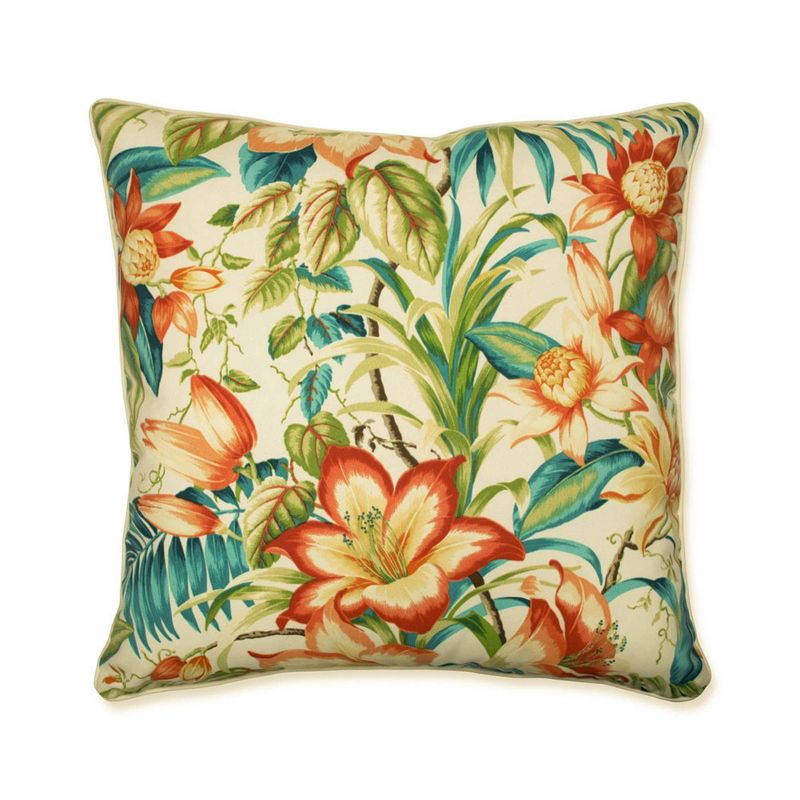 25" Botanical Glow Tiger Lily Outdoor Floor Pillow Blue - Pillow Perfect, 1 of 8