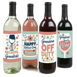Big Dot of Happiness Grandma, Happy Mother's Day - We Love Grandmother Decorations for Women - Wine Bottle Label Stickers - Set of 4 - 1 of 4