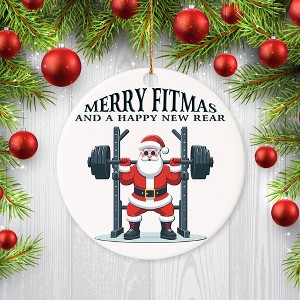 Christmas Ornament - Merry Fitmas Ceramic Ornament, Funny Santa Gym Ceramic Tree Decor - 1 of 4