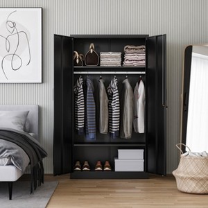 Mlezan 72" Metal Wardrobe Cabinet: Lockable, 36" x 18", Storage for Home, Gym, School, or Office. Ideal for Clothing and Equipment Organization. - 1 of 4
