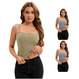INSPIRE CHIC 3 Packs Women's Ribbed Basic Undershirts Unadjustable Spaghetti Strap Camisole Tank Top - 1 of 4