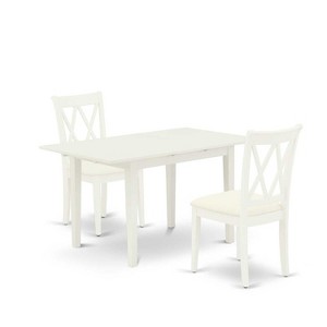 HomeStock 3-Piece Linen White Finish Rectangular Solid Wood Top with Butterfly Leaf Dining Table Set - 1 of 4