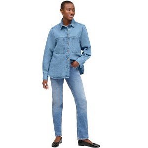 ellos Women's Plus Size Denim Shirt Jacket - 1 of 4