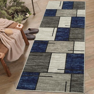 Washable Area Rug – Modern Geometric Low Pile Carpet, Non-Slip Stain-Resistant Accent for Living Room, Bedroom, Dining Room