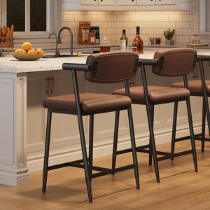 Bar Stools Set of 2, 26.5" Upholstered Counter Height Bar Stools for 2 with Armrest, Wider Thickened Cushion, Bar Chairs with Backrest - 1 of 4