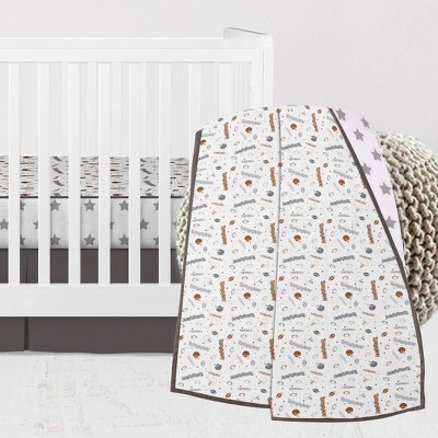 Bacati - Boys Football Muslin Brown Gray 3 pc Crib Bedding Set