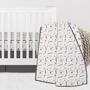 Bacati - Boys Football Muslin Brown Gray 3 pc Crib Bedding Set - 1 of 4