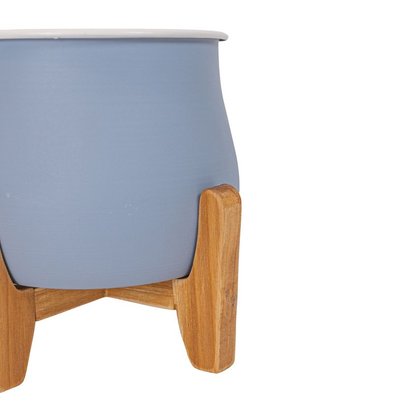 Planter with Stand Blue Metal & Wood by Foreside Home & Garden, 4 of 9