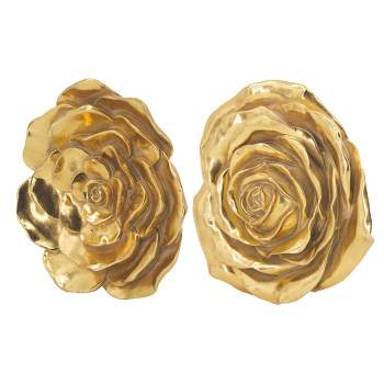 Set of 2 Floral Rose Wall Accents Gold - A&B Home