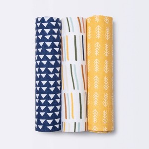 Muslin Swaddle Blankets Primary - Cloud Island™ Navy/Yellow 3pk - 1 of 3
