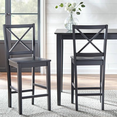 Buylateral Set of 2 Virginia Farmhouse Solid Wood Cross Back Counter Height Barstools
