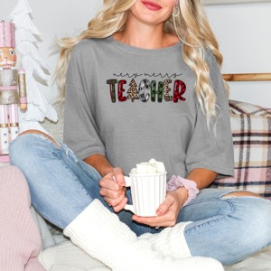 Simply Sage Market Very Merry Teacher Plaid Garment Dyed Tee - 1 of 4