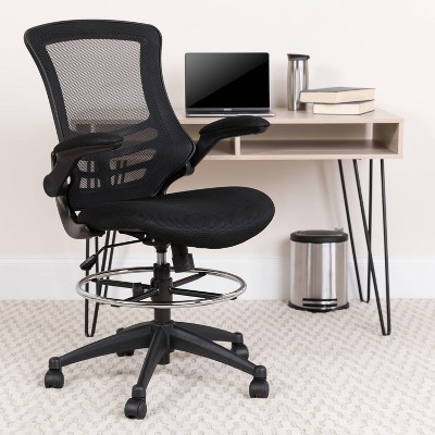 Mid Back Ergonomic Drafting Chair with Adjustable Foot Ring Black - Riverstone Furniture