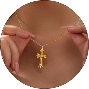 Dainty Gold Cross Necklace for Women, 14K Plated Faith Pendant Choker Hypoallergenic - 1 of 4