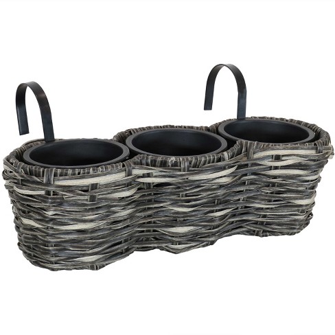 Sunnydaze 8 in Rattan Wicker Basket Planters with Handles/Lining - Set of 5