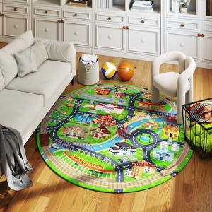 LOVEVOOK Car Rug Play Mat for Kids Toy Cars, Playmat for Kid Bedroom, Non-Slip Machine Washable Town City Race Track Carpet Round and Rectangle - 1 of 4