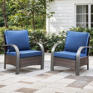 Buenhomino Cushioned Outdoor Wicker Rattan Chair Set Patio Furniture Backyard Seat - 1 of 4