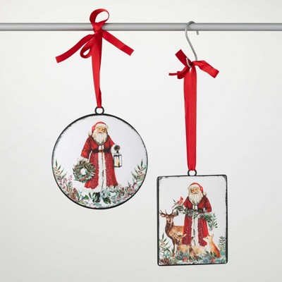 6"H & 6.5"H Sullivans Christmas Rustic Santa Metal Ornaments Set of 2  Multicolor