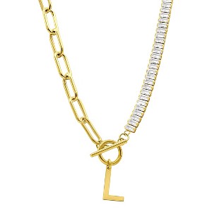 Adornia 14k Gold Plated Half Crystal And Half Paperclip Initial Toggle Necklace - 1 of 3