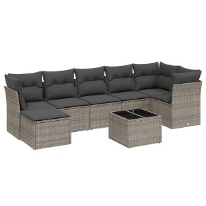 vidaXL Garden Sofa Set Gray Poly Rattan, Tempered Glass, Powder-Coated Steel - 1 of 4